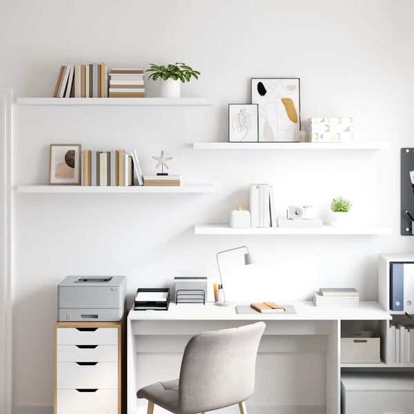 vidaXL Prateleiras de parede suspensas 4 pcs 120x23,5x3,8cm MDF branco