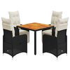 vidaXL 5 pcs conjunto bistr&ocirc; de jardim c/ almofad&otilde;es vime PE preto
