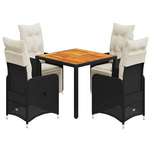 vidaXL 5 pcs conjunto bistr&ocirc; de jardim c/ almofad&otilde;es vime PE preto