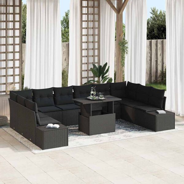 vidaXL Conjunto de Sofá de Jardim 11 pcs Preto Rattan Sintético