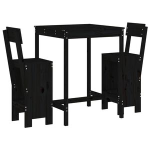 vidaXL 3 pcs conjunto de bar para jardim pinho maci&ccedil;o preto