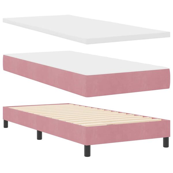 vidaXL Cama Box com colch&atilde;o com cabeceira Rosa 90 x 190 cm Veludo