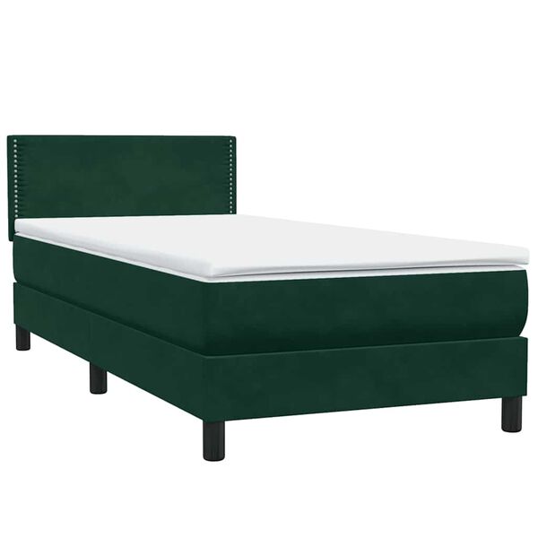 vidaXL Cama com molas/colch&atilde;o 100x220 cm veludo verde-escuro