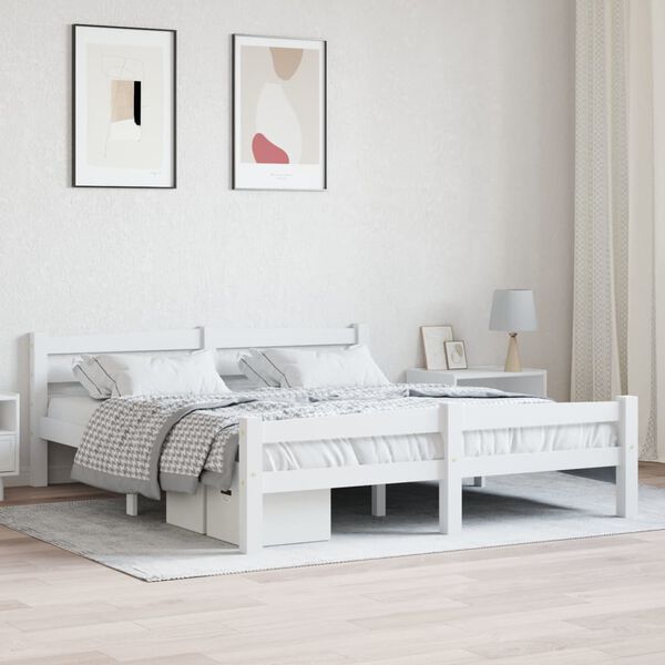 vidaXL Estrutura de cama em pinho maci&ccedil;o 160x200 cm branco