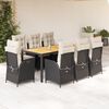 vidaXL 9 pcs conjunto de jantar p/ jardim c/ almofad&otilde;es vime PE preto