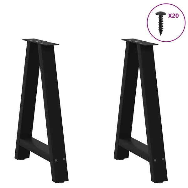 vidaXL P&eacute;s para mesa de jantar em formato A, 2 pe&ccedil;as, preto, 60x(72-73) cm, a&ccedil;o
