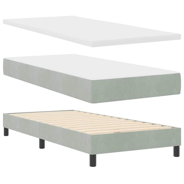 vidaXL Cama Box com colch&atilde;o Cinzento-claro 100 x 200 cm Veludo
