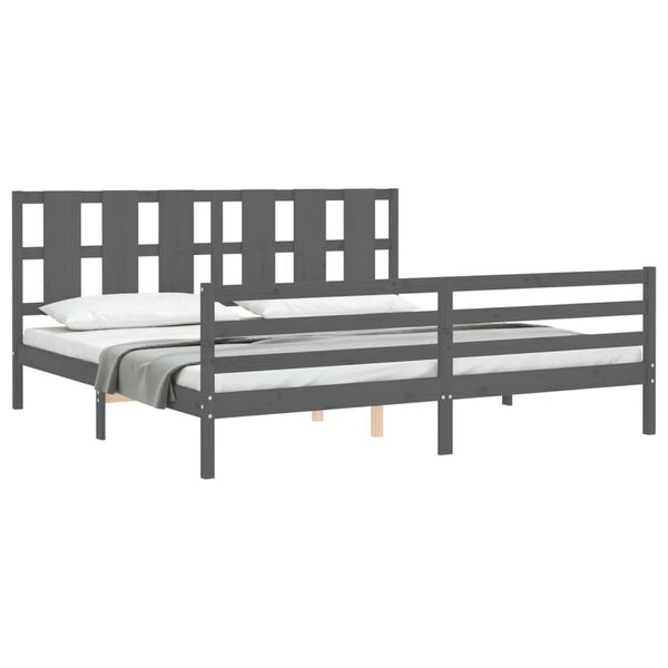 vidaXL Estrutura de cama com cabeceira 200x200 cm madeira maciça cinza