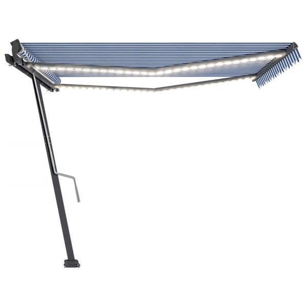 vidaXL Toldo retrátil manual com LED 400x300 cm azul e branco