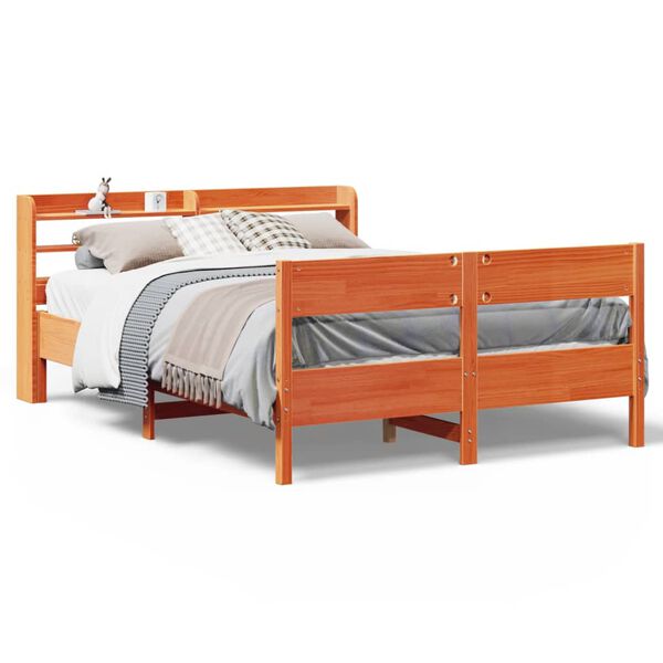 VidaXL Cama sem colch&atilde;o 140x190 cm pinho maci&ccedil;o castanho-mel
