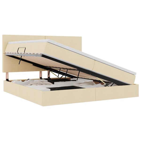 vidaXL Cama com arruma&ccedil;&atilde;o e LED com led Creme 200 x 200 cm Poli&eacute;ster