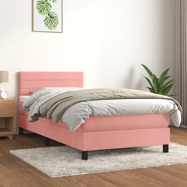vidaXL Cama com molas/colch&atilde;o 100x200 cm veludo rosa
