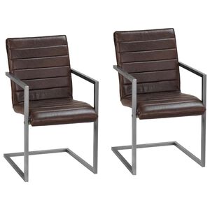 vidaXL Cadeiras de jantar cantilever 2 pcs couro genu&iacute;no castanho
