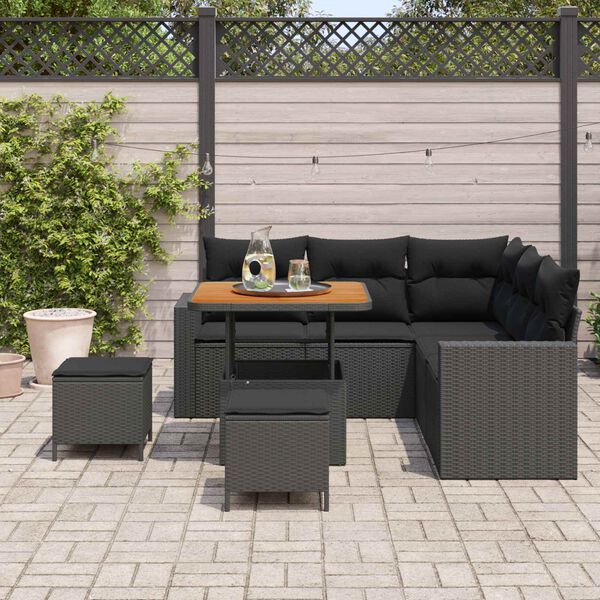vidaXL Conjunto de Sof&aacute; de Jardim 8 pcs Preto vime PE