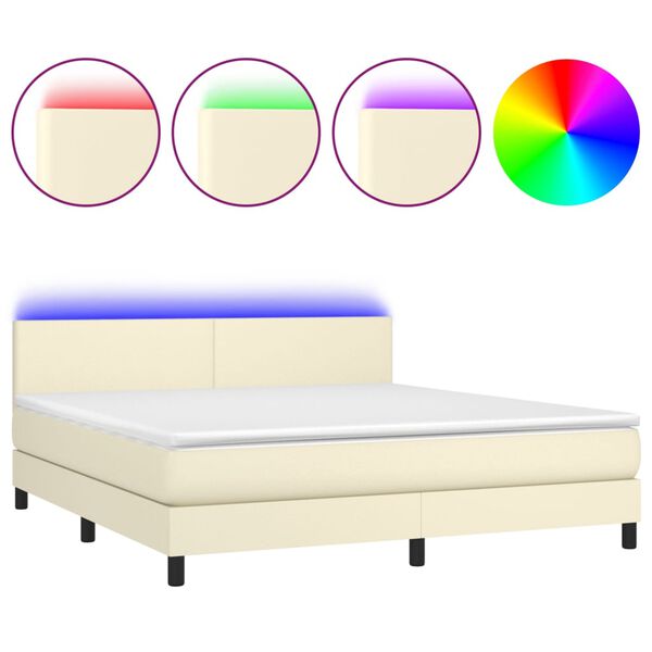 vidaXL Cama box spring c/ colch&atilde;o/LED 180x200cm couro artificial creme