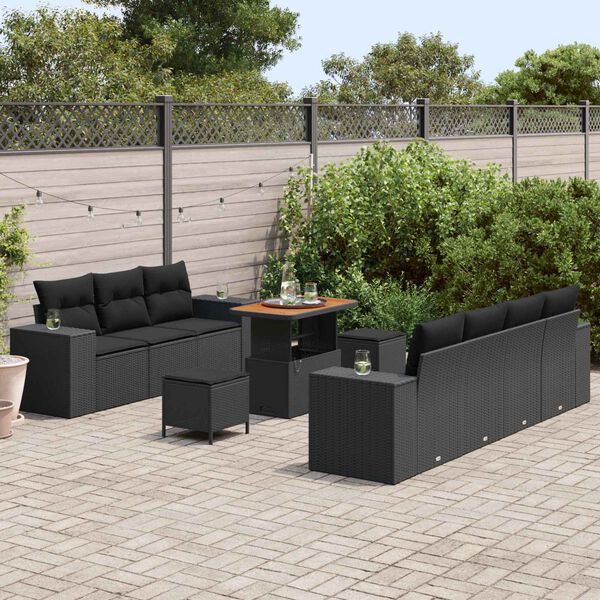 vidaXL Conjunto de Sof&aacute; de Jardim 10 pcs Preto vime PE