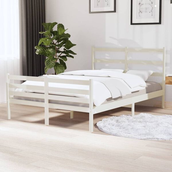 vidaXL Estrutura de cama pequena casal 120x190 cm pinho maci&ccedil;o branco