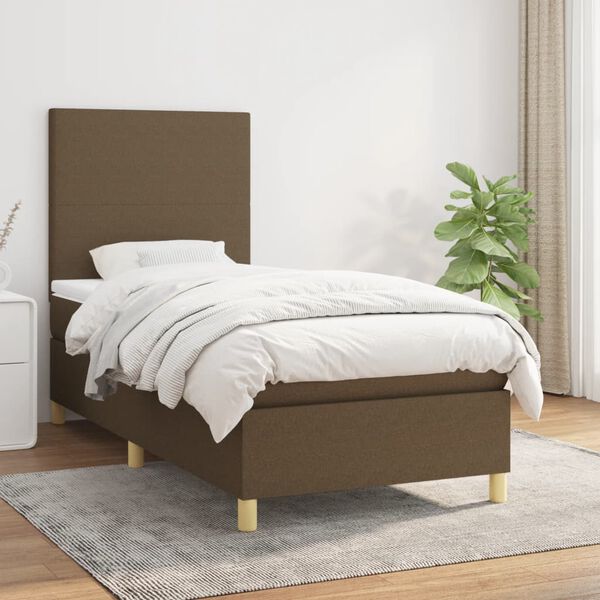 vidaXL Cama com molas/colch&atilde;o 90x190 cm tecido castanho-escuro