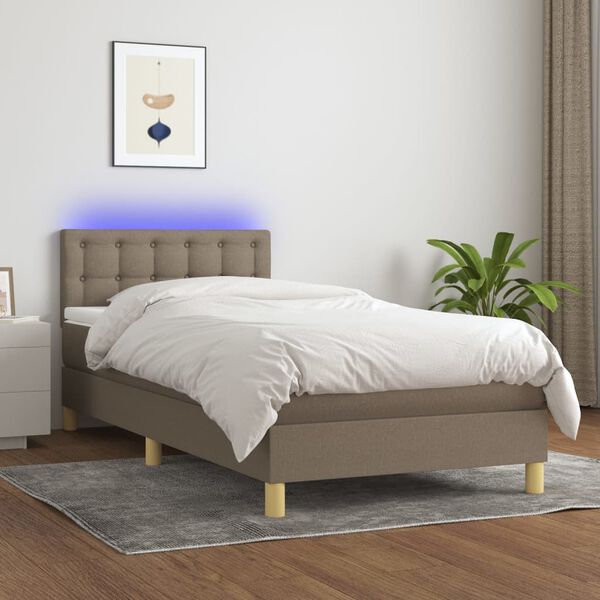 vidaXL Cama box spring + colch&atilde;o/LED 90x200cm tecido cinza-acastanhado