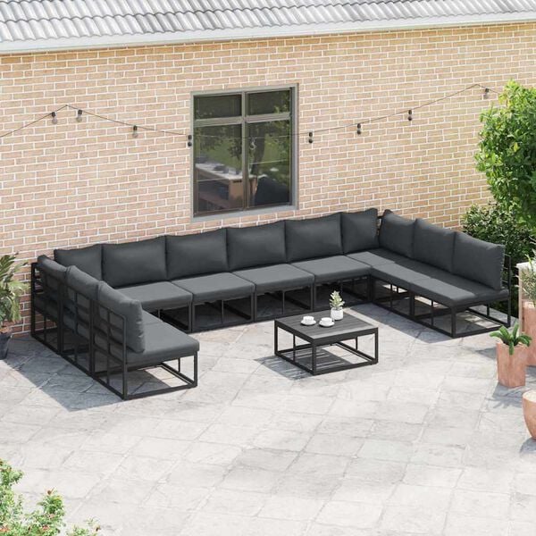vidaXL Conjunto de Sofá de Jardim com almofada 11 pcs Preto Alumínio
