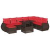 vidaXL Conjunto de sof&aacute; de jardim com 9 pe&ccedil;as e almofadas em rattan sint&eacute;tico marrom