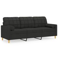vidaXL Sofá 3 lugares + almofadas decorativas 180 cm tecido preto