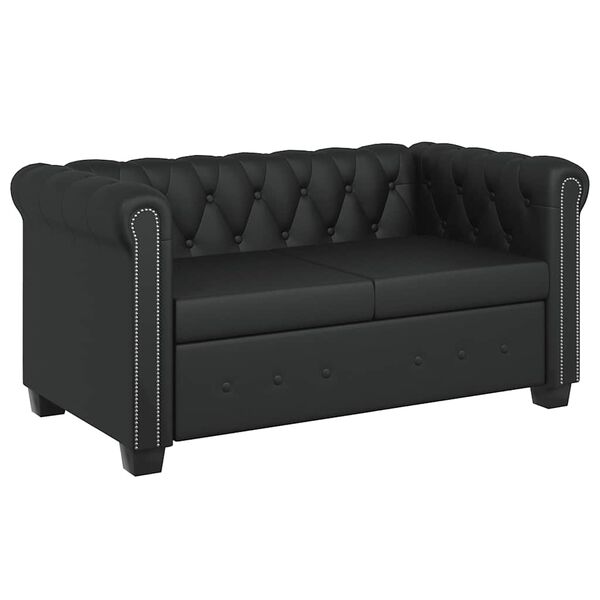 vidaXL Conjunto sof&aacute;s Chesterfield 2 + 3 lugares couro artific. preto