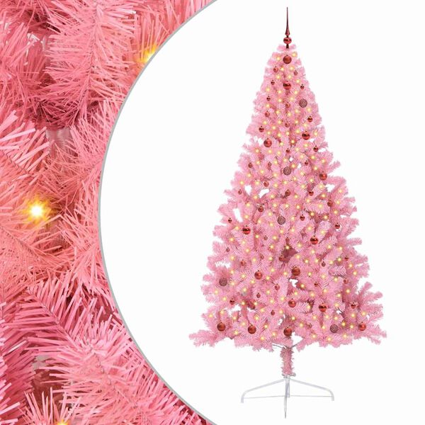 vidaXL &Aacute;rvore de Natal Artificial Pr&eacute;-iluminada Rosa 240 cm PVC