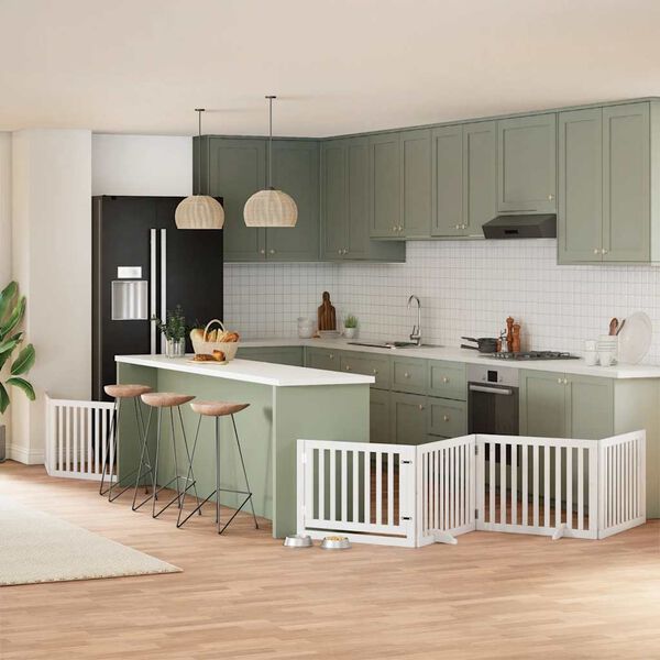 vidaXL Port&atilde;o p/ c&atilde;es com porta dobr&aacute;vel 6 pain&eacute;is 480 cm &aacute;lamo branco