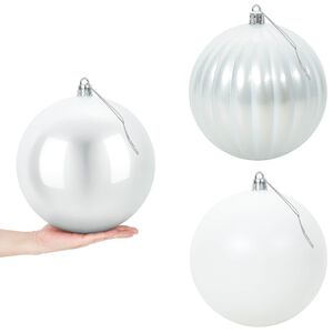 vidaXL Conjunto de bolas de Natal XXL 3 unid. Branco &Oslash; 25 cm Pl&aacute;stico