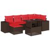 vidaXL Conjunto de sof&aacute; de jardim com 7 pe&ccedil;as e almofadas em rattan sint&eacute;tico marrom