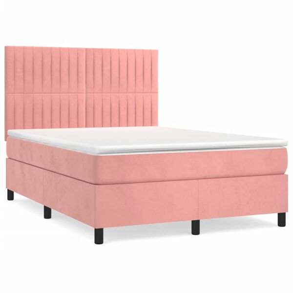 vidaXL Cama com molas/colch&atilde;o 140x200 cm veludo rosa
