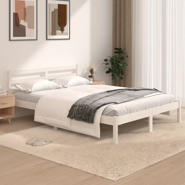 vidaXL Estrutura de cama pequena casal 120x190 cm pinho maci&ccedil;o branco