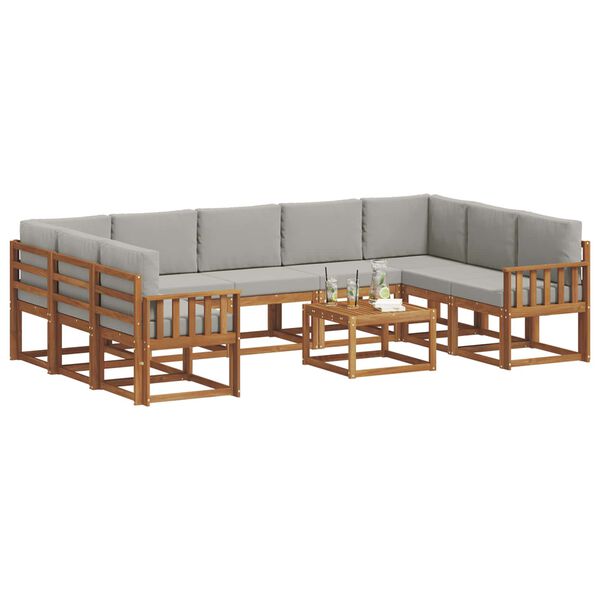 vidaXL Conjunto de Sof&aacute;s para Exterior 10 pcs Cinza Natural e Claro