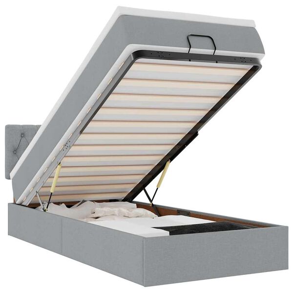 vidaXL Cama otomana com colch&atilde;o 100x200 cm tecido cinzento claro