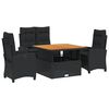 vidaXL 4 pcs conjunto de jardim p/ jardim c/ almofad&otilde;es vime PE preto
