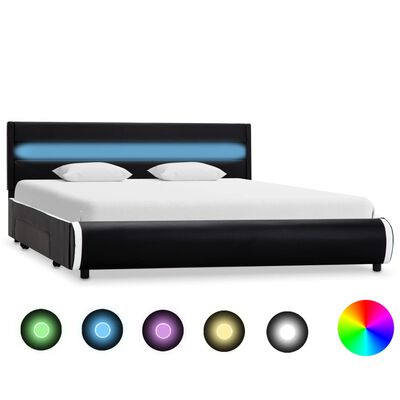 vidaXL Estrutura de cama com LED 140x200 cm couro artificial preto