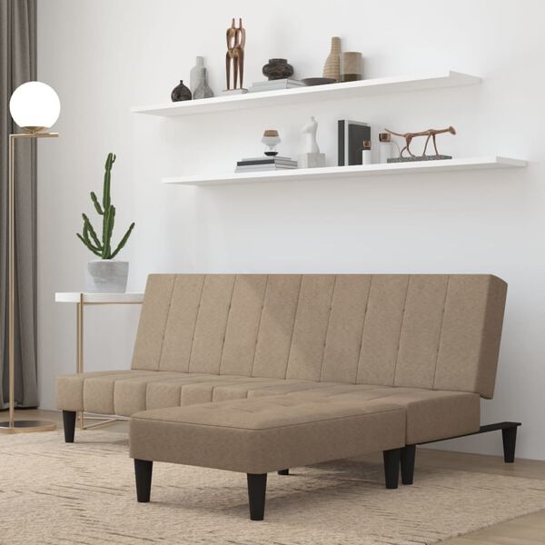 vidaXL Sof&aacute;-cama 2 lugares + banco tecido microfibra cinza-acastanhado