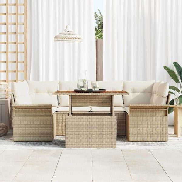 vidaXL Conjunto de Sof&aacute; de Jardim 7 pcs Bege Rattan Sint&eacute;tico