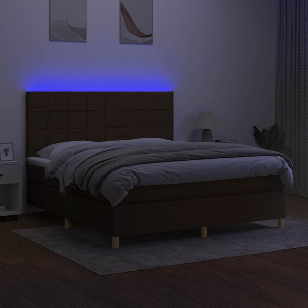 vidaXL Cama box spring c/ colch&atilde;o/LED 180x200cm tecido castanho-escuro