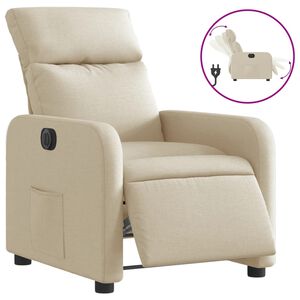 vidaXL Poltrona reclin&aacute;vel el&eacute;trica tecido cor creme
