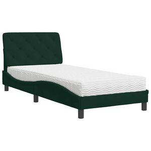 vidaXL Cama com colch&atilde;o 90x190 cm veludo verde-escuro