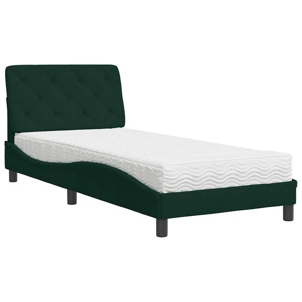 vidaXL Cama com colch&atilde;o 90x190 cm veludo verde-escuro