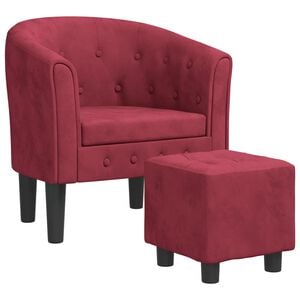 vidaXL Poltrona com apoio de p&eacute;s veludo vermelho-tinto