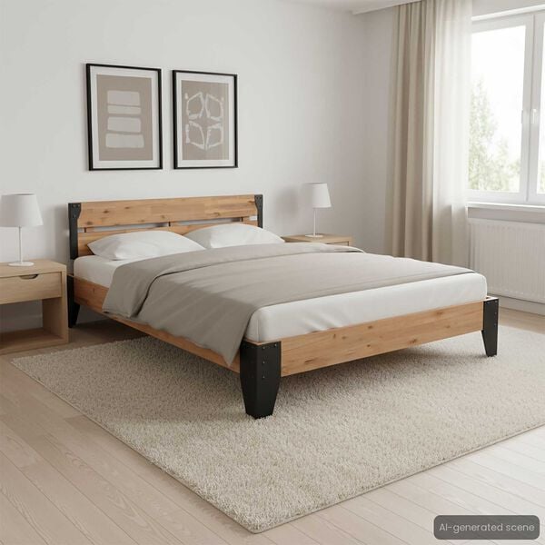 vidaXL Estrutura de cama 152x203 cm madeira de acácia maciça e aço