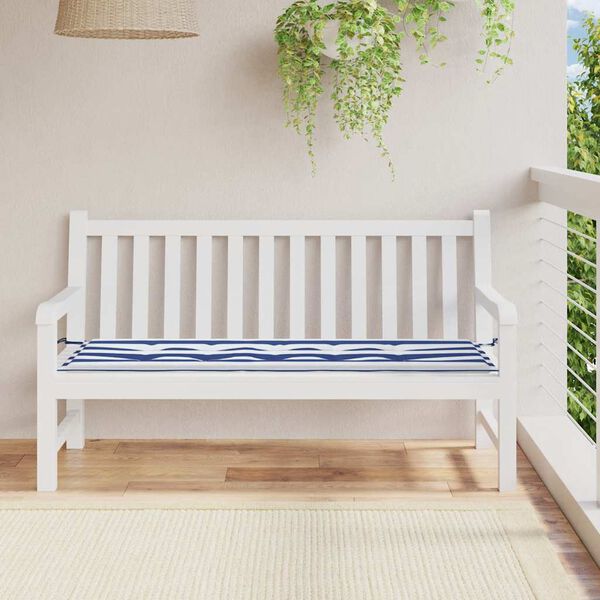 vidaXL Almofad&atilde;o p/ banco jardim 150x50x4 cm tecido oxford azul/branco