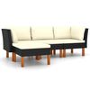 vidaXL 4 pcs conjunto lounge de jardim c/ almofad&otilde;es vime PE preto