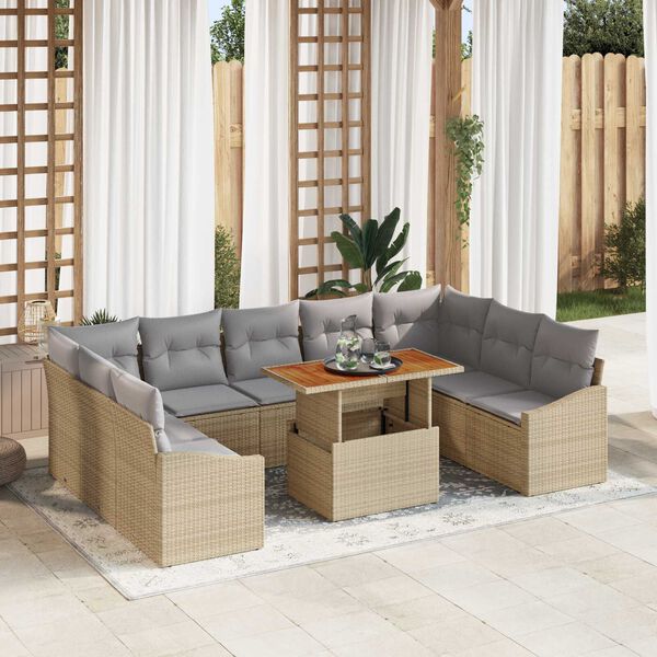 vidaXL Conjunto de Sofá de Jardim 10 pcs Bege Rattan Sintético