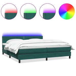 vidaXL Cama box spring c/ colch&atilde;o e LED 180x220 cm veludo verde-escuro