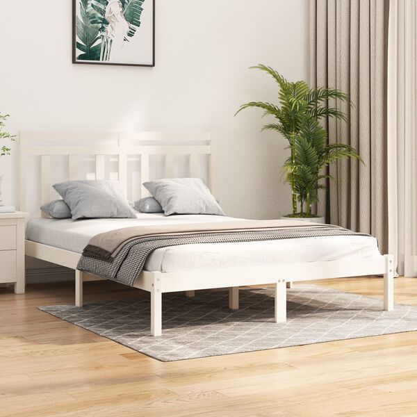 vidaXL Estrutura de cama king 150x200 cm madeira maci&ccedil;a branco